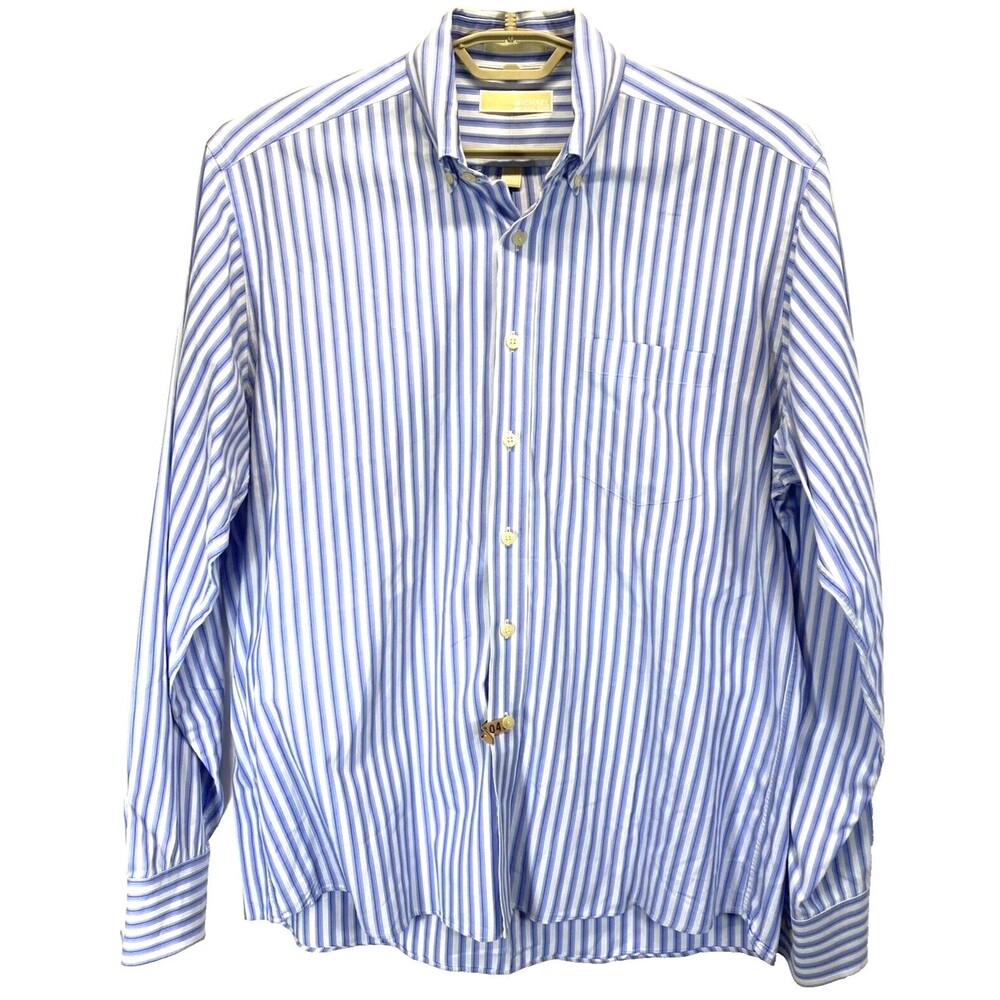 Michael KORS Men' 16x38 Dress Shirt Blue/White Stripe Long Sleeve Button Up/Down